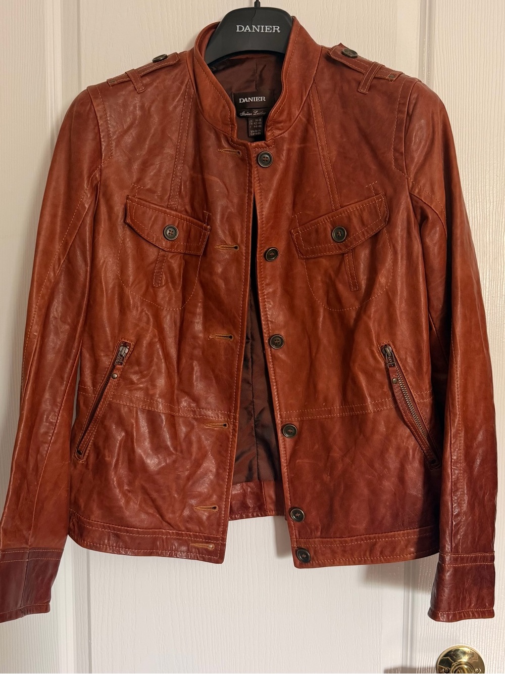 Danier Rust Leather Button-Up Military-Style Jacket - Picture 2 of 7